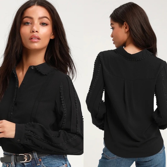 Lulu’s On A Whimsy Black Button Up Top Sz XS - Picture 1 of 7
